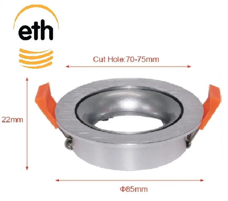 Hugo Inbouwspot GU10 50mm max 50w kantelbaar staal dia 85mm h22mm + GU10 fitting de ETH en Argent – photo produit