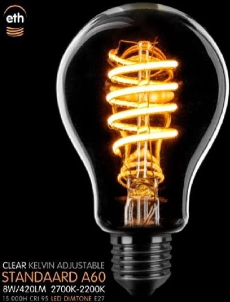 Led spiraal A60 E27 8W dimtone van 2700K naar 2200K Helder von ETH – Produktfoto