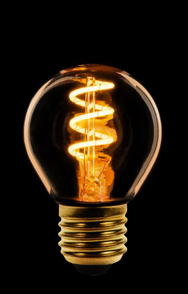 Led spiraal filament kogel E27 3W/25W AC dimbaar goud 2200K 225Lm fra ETH – produktbillede