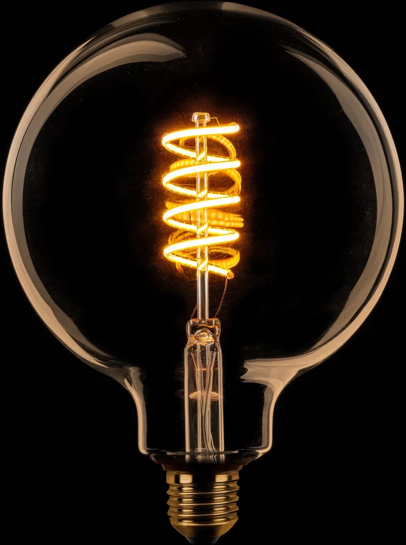 Led Spiraal Globe 125mm E27 6W 3 stappen dimtone sceneswitch van 2200k-2400k-2700k Goud 80+210+490L + mem. van ETH – productfoto