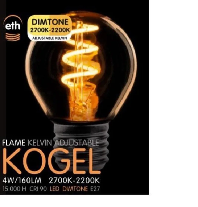 Led Spiraal Kogel G45 E27 4W Dimtone 2700k / 2200k Goud de ETH – photo produit