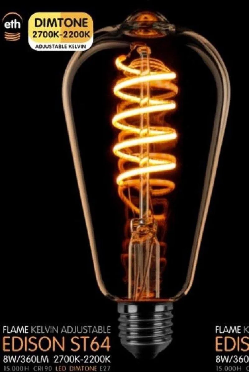 Led spiraal ST64 E27 8W dimtone van 2700K naar 2200K Goud de ETH – photo produit