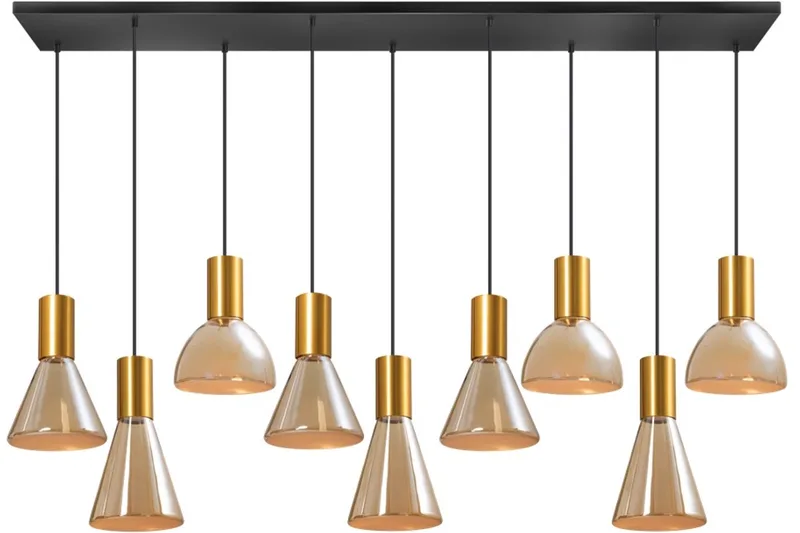Lisa Hanglamp zwart+brons 9xGU10 ex.bulb L130xW30xH2.5cm + 350cm kabel de ETH en Noir – photo produit