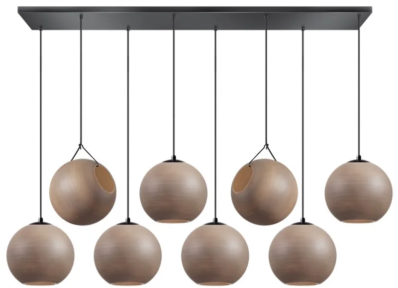 Orb balk hanglamp 6x E27 glas 2x20+25cm+30cm glas / zwart 130x30cm (BESTAAT UIT 2 DOZEN) de ETH en Taupe – photo produit