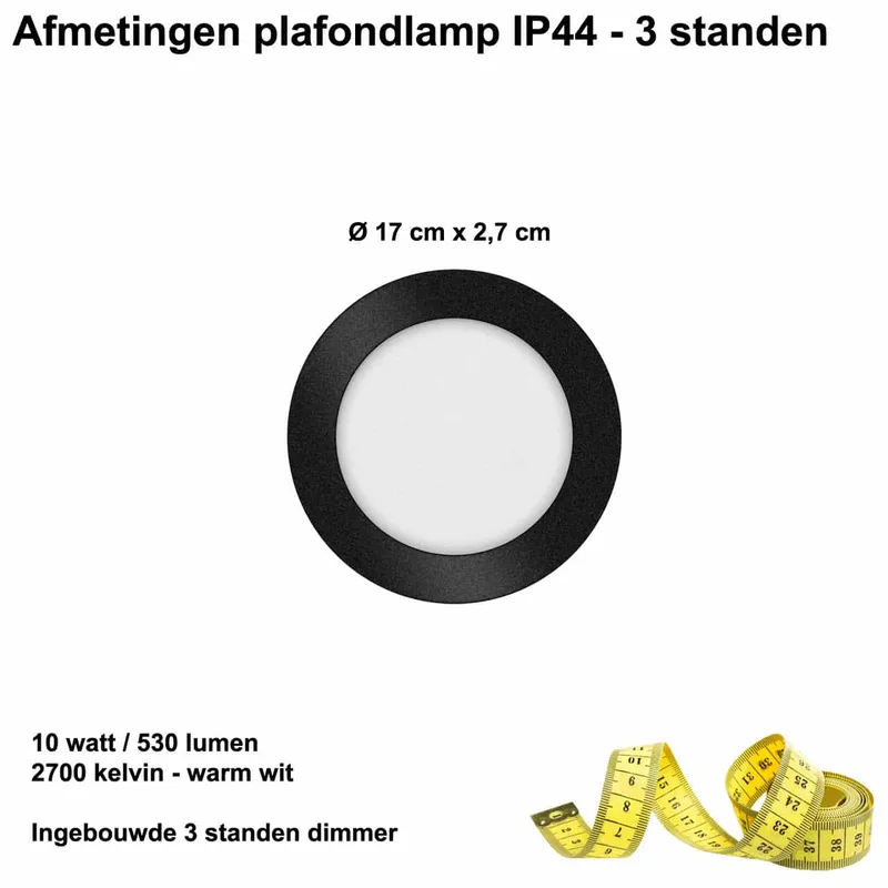 Plafondlamp | 17 cm | Anne plafondlampen IP44 | LED | zwart | kunststof, metaal | diffuse de ETH – photo produit 3 sur 3