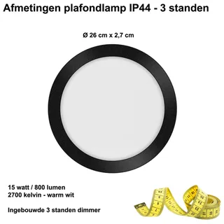 Plafondlamp | 26 cm | anne plafondlampen IP44 | LED | zwart | kunststof en metaal | moderne, diffuse de ETH – photo produit 3 sur 3
