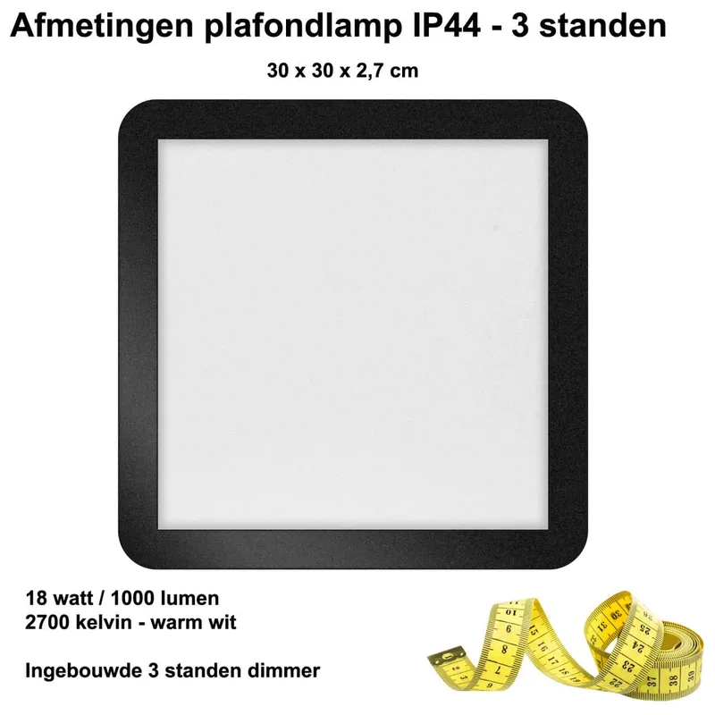 Plafondlamp | 30 cm | Anne plafondlampen IP44 | LED | zwart | kunststof metaal | moderne functionele de ETH – photo produit 3 sur 3