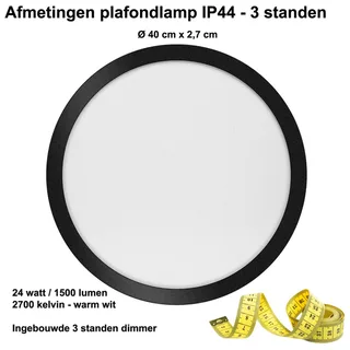 Plafondlamp | 40 cm | Anne plafondlampen IP44 | LED | zwart | kunststof metaal | diffuse verlichting fra ETH – produktbillede 3 af 3