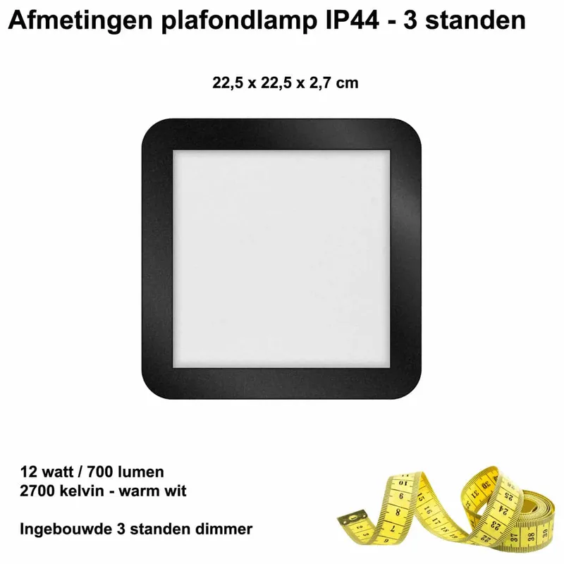 Plafonniere | 22 cm | Anne plafondlampen IP44 | LED | zwart | kunststof metaal | moderne functionele van ETH – productfoto 3 van 3