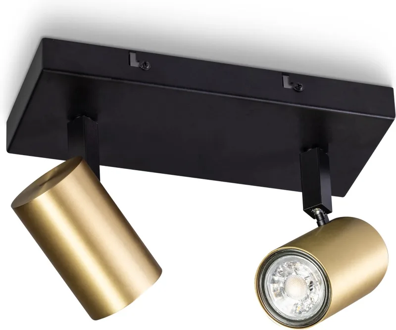 The Common - Spot - GU10 - 2 Lichtbronnen op balk - Zwart/Messing de ETH en Goud Zwart – photo produit
