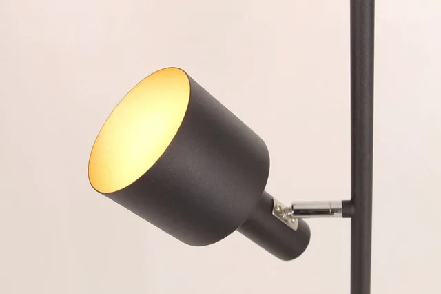 Vloerlamp zwart met 3 zwart/ gouden kappen