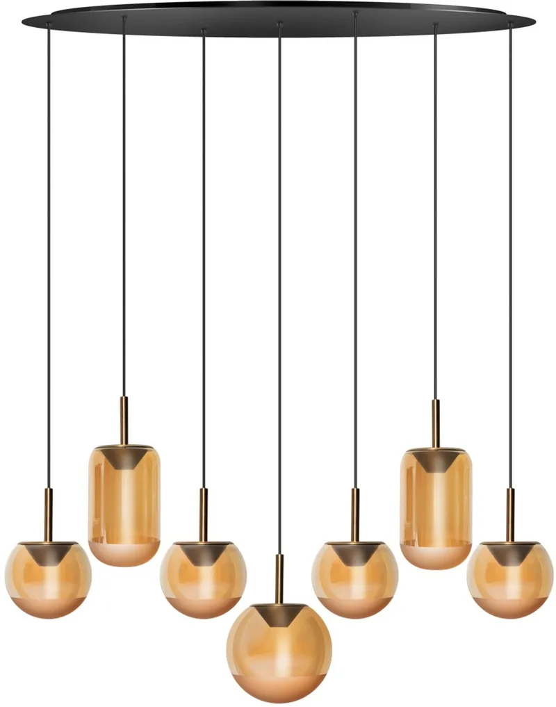 Yvonne hanglamp 7 Lichts dimbaar 48w 120x40 7x Amber glas från ETH i Svart – produktbild