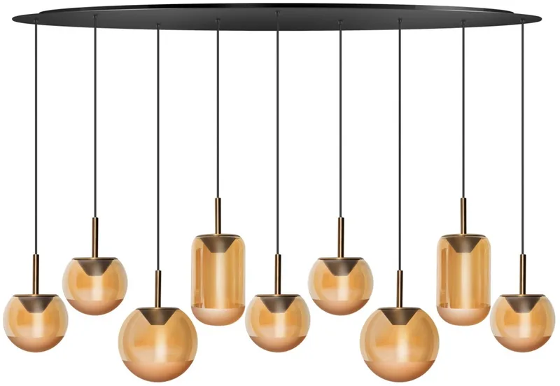 Yvonne hanglamp 9 Lichts dimbaar 6.5w 165x40 9x Amber glas från ETH i Svart – produktbild