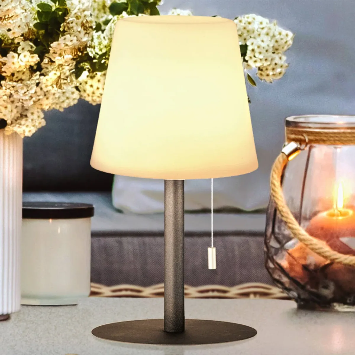 Garden LED tafellamp, dimbaar, met kleurverandering fra FH Lighting i Zand antraciet, Hvid – produktbillede