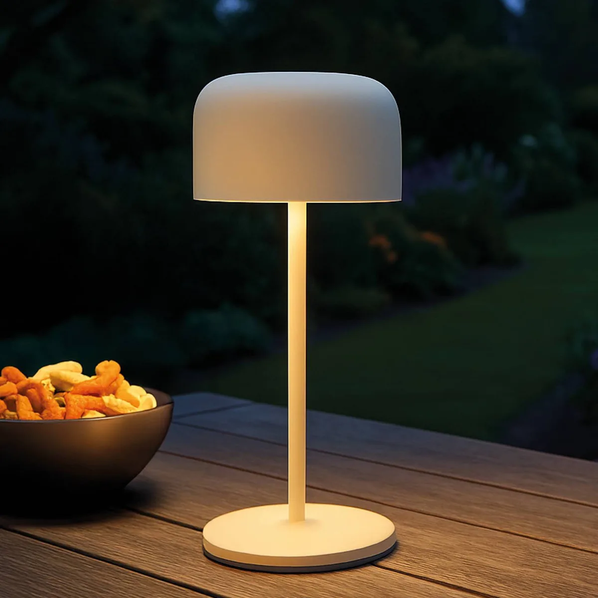 LED-batterij-tafellamp Finley Hoogte 22 cm Metaal, IP54 fra FH Lighting i Zandbeige – produktbillede