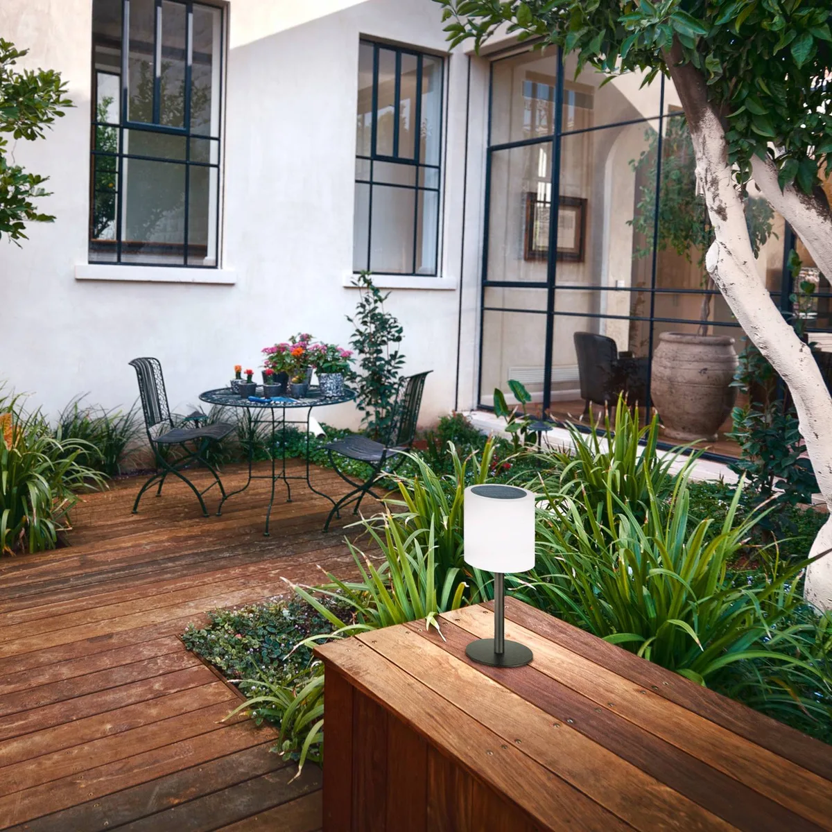 LED solar-tafellamp Lesina, zandzwart/wit de FH Lighting en Zandzwart, Blanc – photo produit