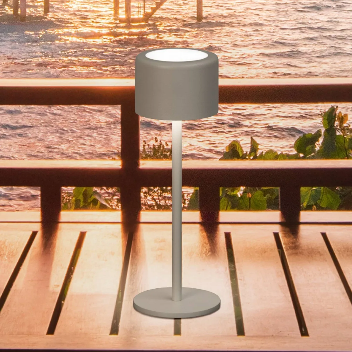 LED tafellamp Juna, Hoogte 25 cm Metaal, IP54 de FH Lighting en Grijsbruin – photo produit
