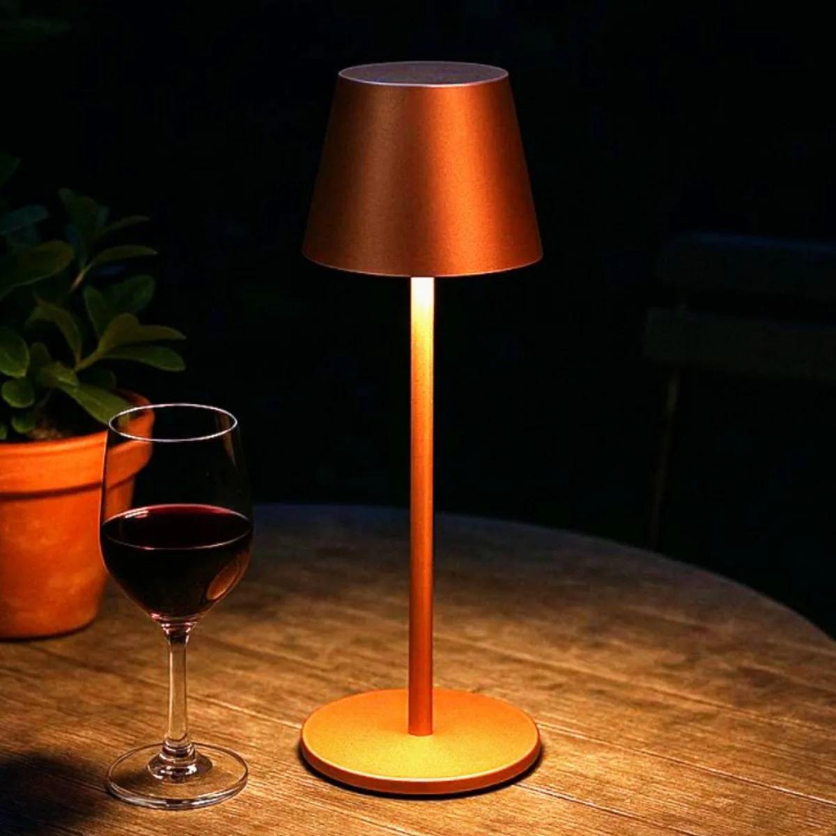 LED tafellamp op accu Viletto, roestkleurig, hoogte 36 cm, IP54 de FH Lighting en Roest – photo produit