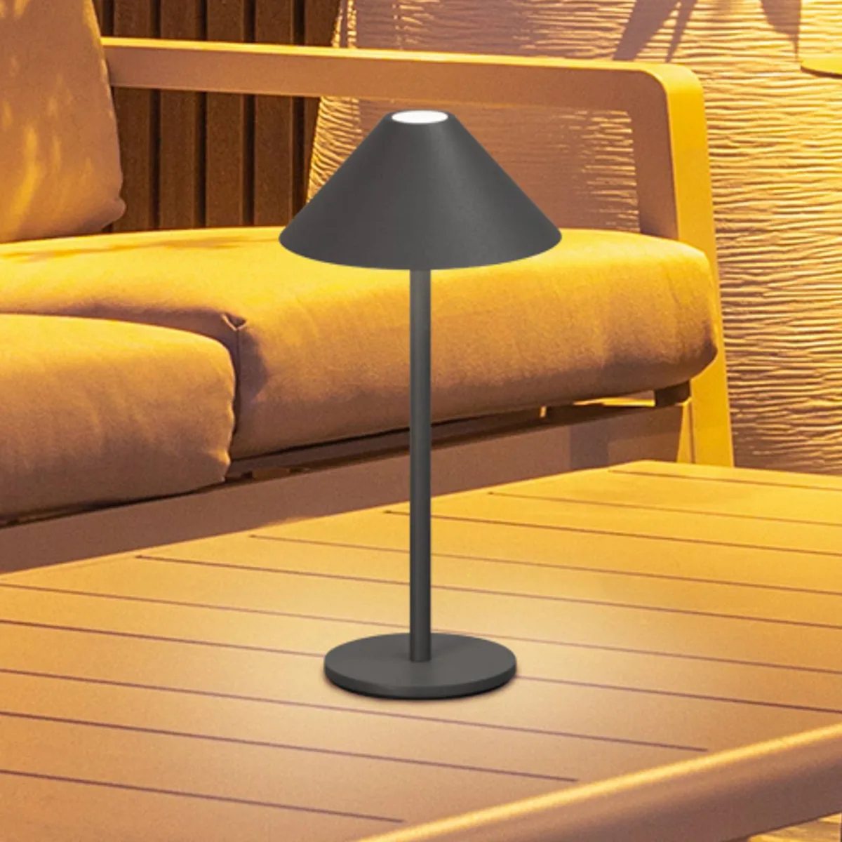 LED tafellamp Prato, hoogte 25 cm Metaal, IP54 de FH Lighting en Zandgrijs – photo produit