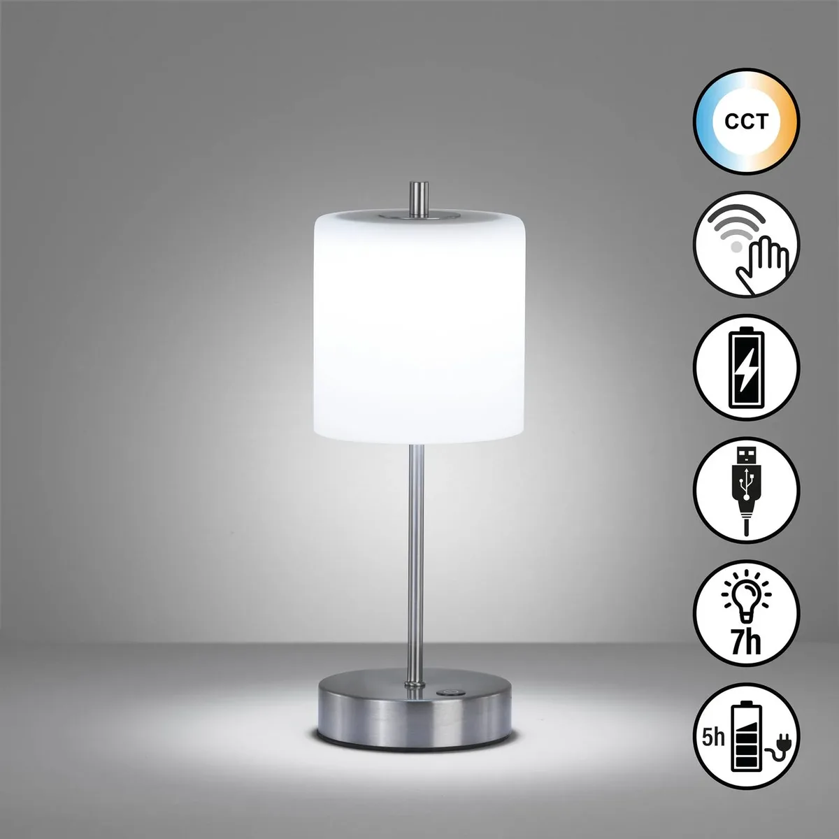 LED tafellamp Riva nikkel/opaal Hoogte 34,5cm van FH Lighting in Nikkel, Opaal mat – productfoto