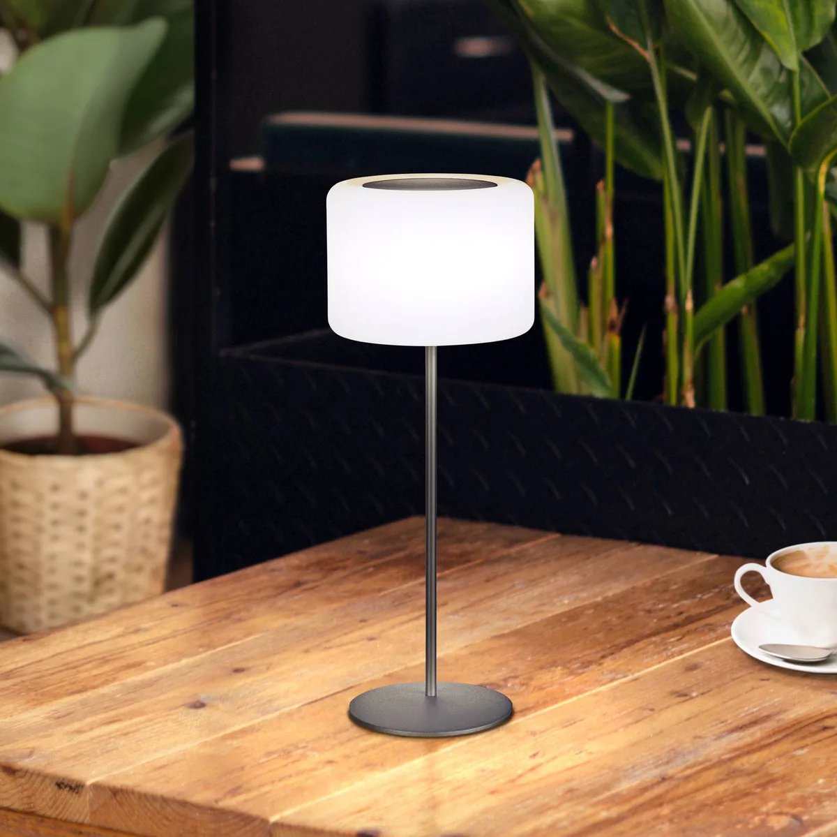 Solar-LED accu-tafellamp Pino, zandzwart de FH Lighting en Zandzwart, Blanc – photo produit