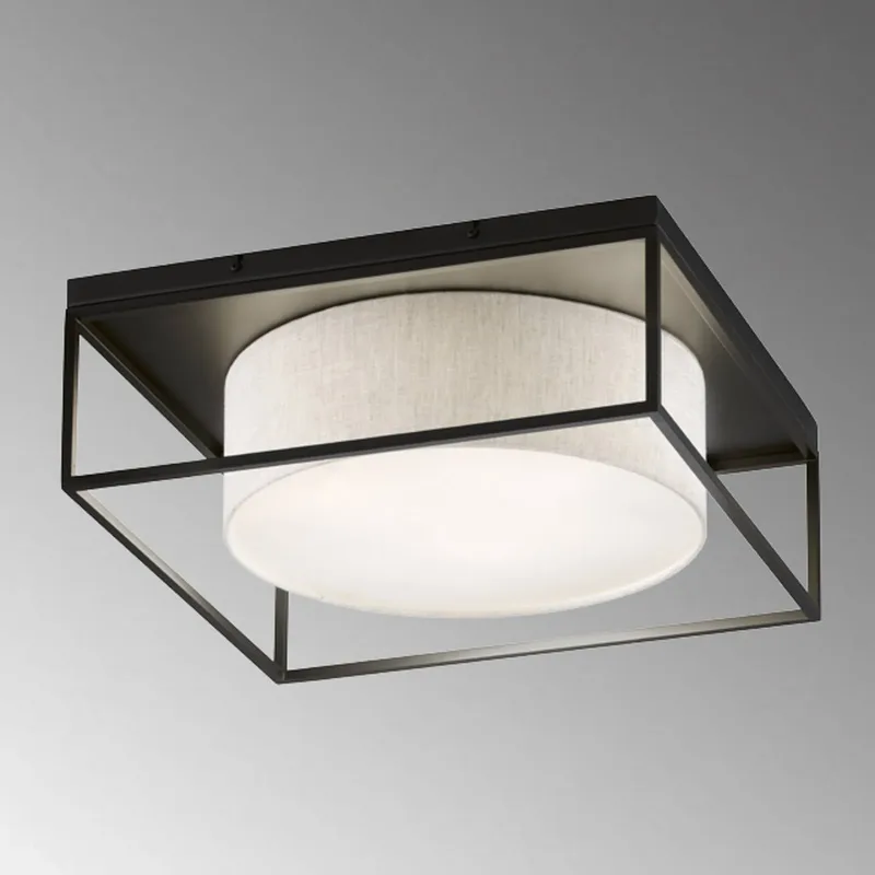 Carre plafondlamp 70x70cm stoffen kap wit by Fischer & Honsel in Black, White – product photo