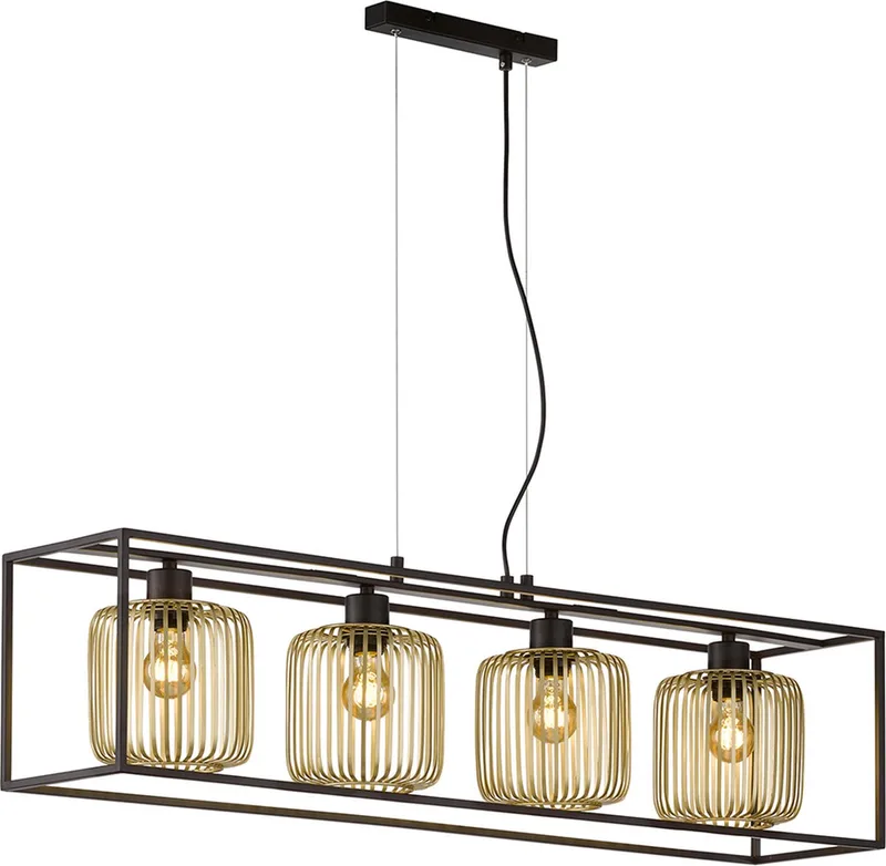 Caydo - Hanglamp - 4x E27 max. 40 W (excl. lichtbron) - 110 x 23 x 150cm - Zwart/Goud de Fischer & Honsel en Noir – photo produit