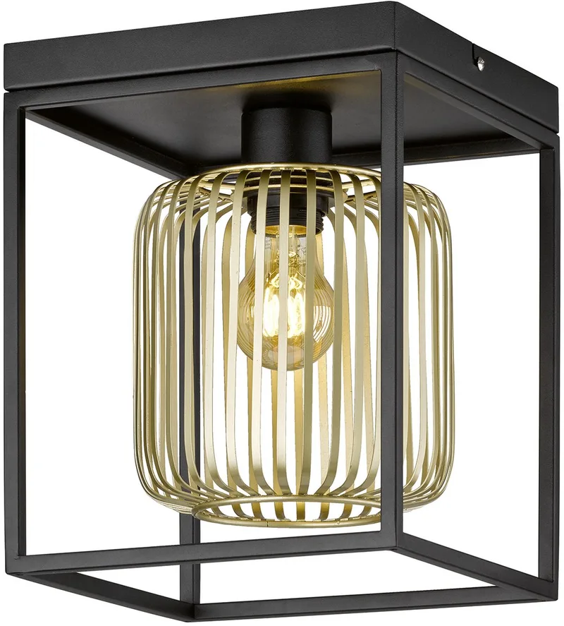 Caydo - Plafondlamp - 23 x 23 x 28.5 cm - 1 E27 ( excl.) max 40W - Zwart/Goud de Fischer & Honsel en Noir – photo produit