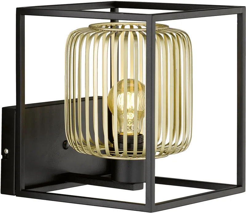 Caydo - Wandlamp - 23 x 25.5 x 30cm - 1x E27 max. 40 W (excl.) - Zwart/Goud fra Fischer & Honsel i Sort – produktbillede