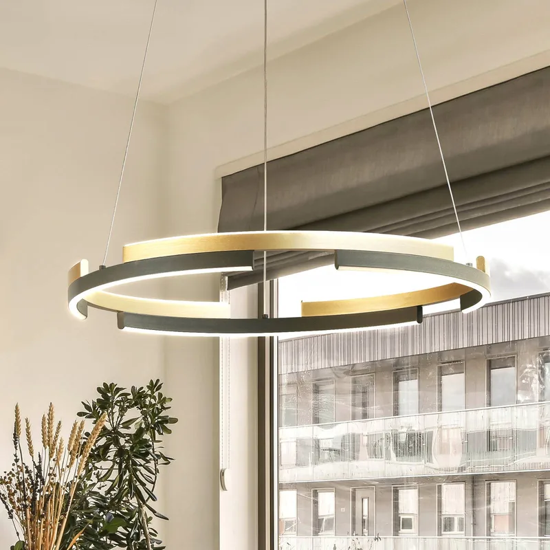 Circly LED hanglamp, metaal, afstandsbediening, CCT, dimbaar fra Fischer & Honsel i Sort, Guld, Hvid – produktbillede