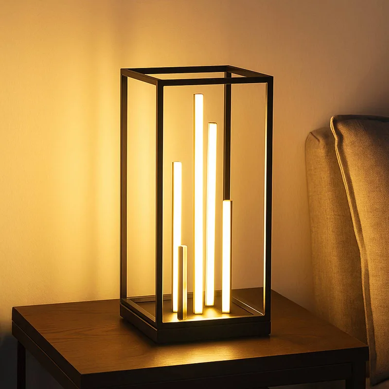 Grid LED tafellamp, zwart/goud, metaal, CCT, dimbaar fra Fischer & Honsel i Sort, Guld, Hvid – produktbillede