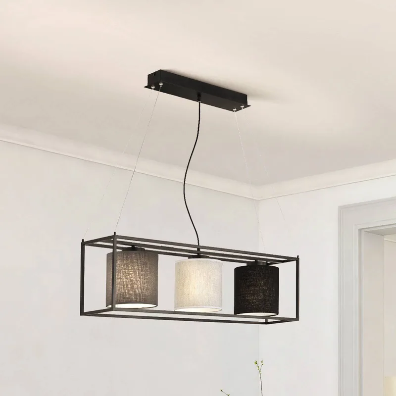Hanglamp Gilli, 3-lamps van Fischer & Honsel in Zandzwart, Zand, Grijs, Zwart – productfoto