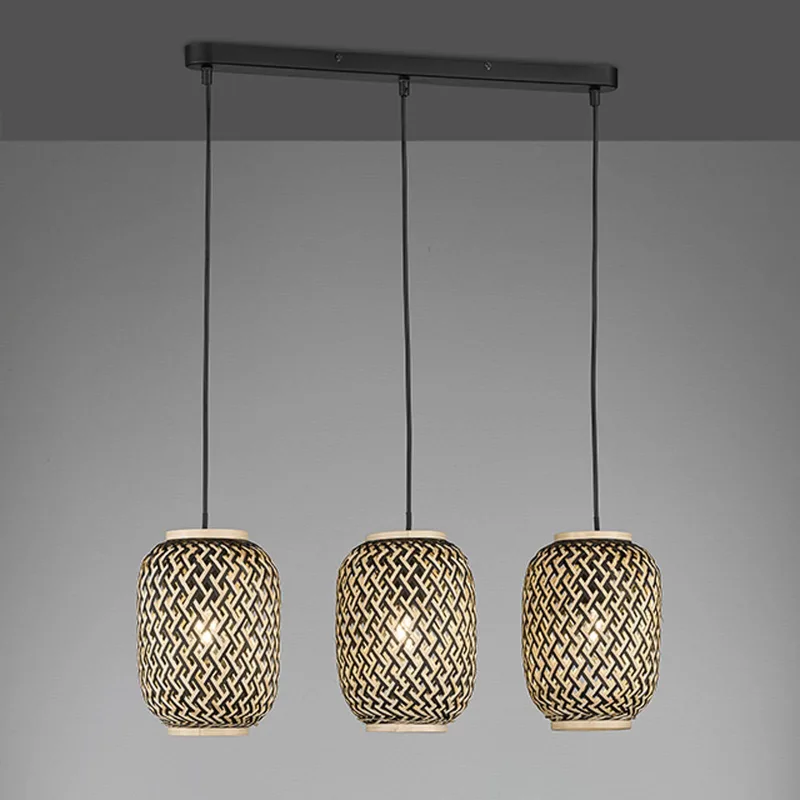 Hanglamp Hummel van bamboe, 3-lamps från Fischer & Honsel i Natur, Svart – produktbild