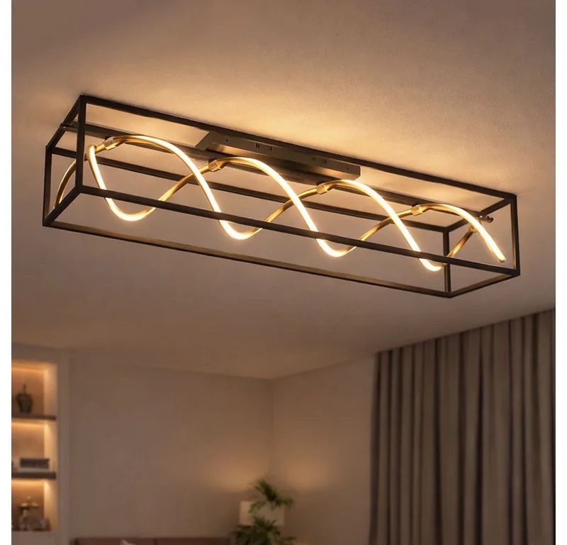 LED Deckenleuchte, LED-Leuchtmittel fest verbaut, Kaltweiß, Warmweiß, Neutralweiß, Tageslichtweiß, Farbwechsel, Deckenlampe Deckenleuchte LED Fernbedienung dimmbar gold 90 cm de Fischer & Honsel en Noir – photo produit