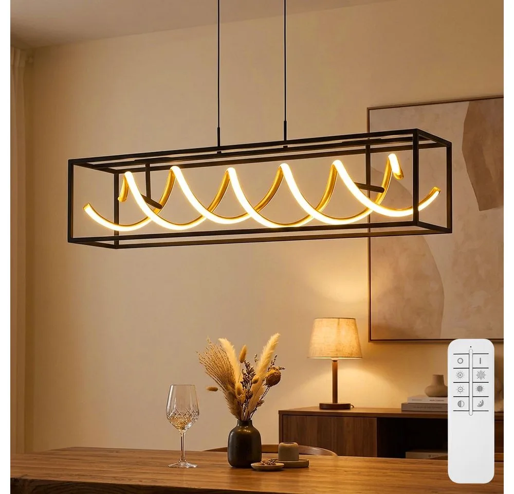 LED-Hängeleuchte, LED-Leuchtmittel fest verbaut, Farbwechsel, Neutralweiß, Kaltweiß, Warmweiß, Tageslichtweiß, Hängelampe Pendel LED höhenverstellbar Fernbedienung dimmbar CCT gold von Fischer & Honsel in Schwarz – Produktfoto