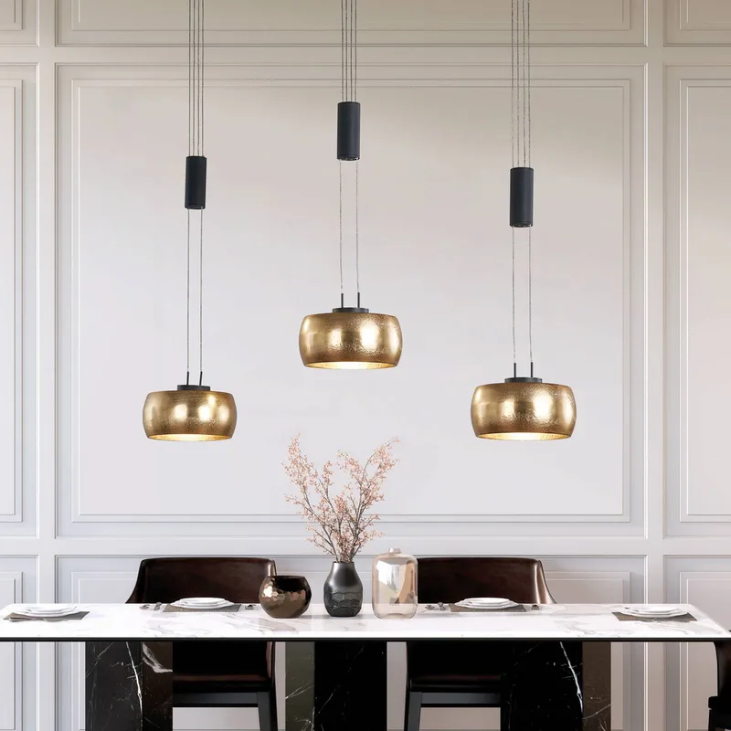 LED hanglamp Colette, 3-lamps goud/zwart de Fischer & Honsel en Or, Noir – photo produit