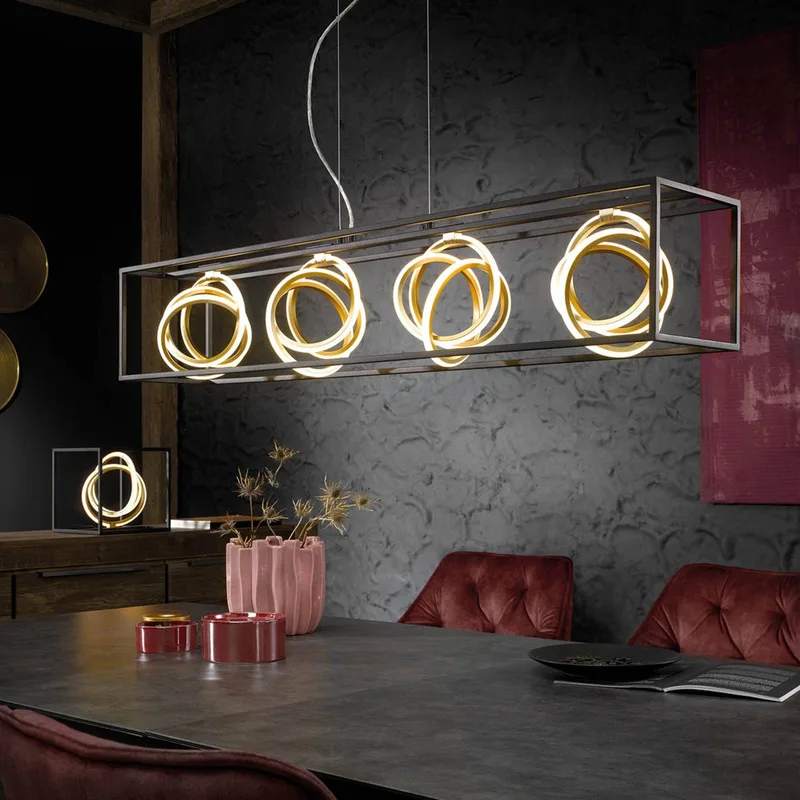 LED hanglamp Gisi, CCT, dimbaar, 4-lamps från Fischer & Honsel i Mat zwart, Guld – produktbild