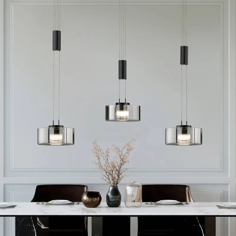 LED hanglamp Lavin, lengte 100 cm, zandzwart/rookgrijs från Fischer & Honsel i Zandzwart, Rookgrijs – produktbild