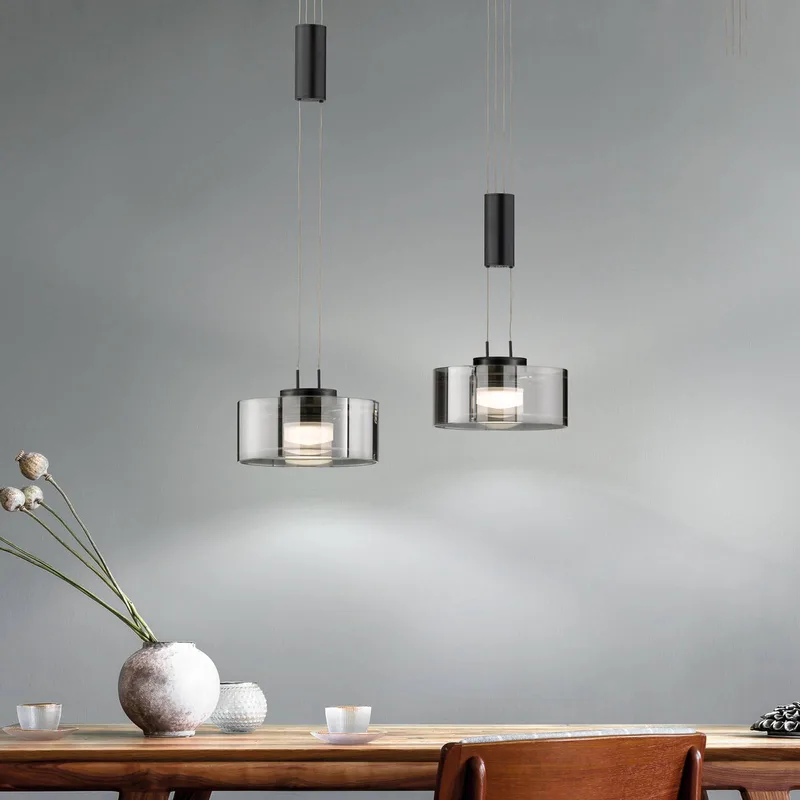 LED hanglamp Lavin, lengte 64 cm, zandzwart/rookgrijs van Fischer & Honsel in Zandzwart, Rookgrijs – productfoto