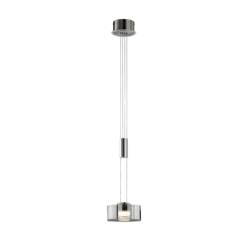 LED hanglamp LAVIN, nikkel/rookkleurig, Ø 20 cm, metaal/glas dimbaar från Fischer & Honsel i Nikkel mat, Rookgrijs, Krom – produktbild