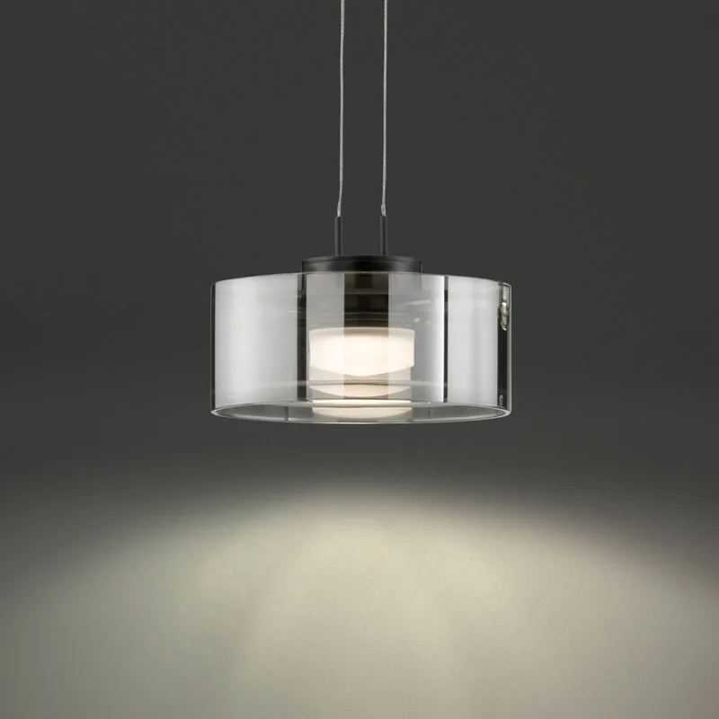 LED hanglamp LAVIN, zwart/rookkleurig, Ø 20 cm metaal/glas dimbaar de Fischer & Honsel en Noir, Rookgrijs – photo produit