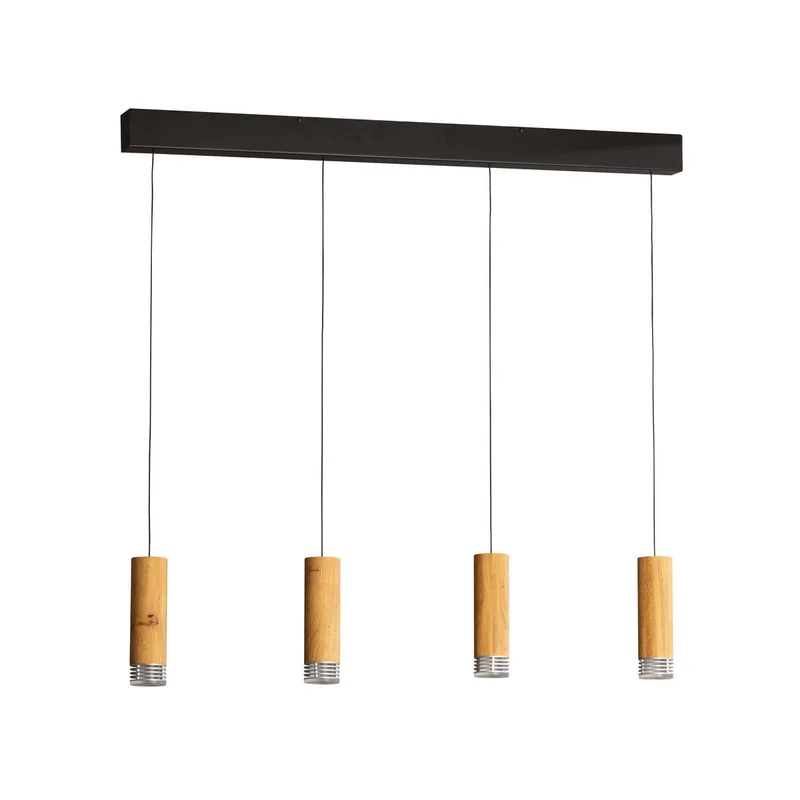 LED hanglamp Shine-Wood, 100 cm, eiken/zwart, 4-lamps från Fischer & Honsel i Eikenhout, Svart – produktbild