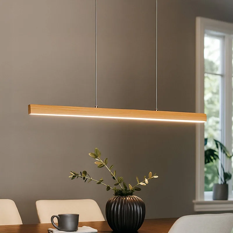LED hanglamp Shine-Wood, lengte 105 cm, eiken/nikkelkleurig de Fischer & Honsel en Eiken, Nikkel – photo produit