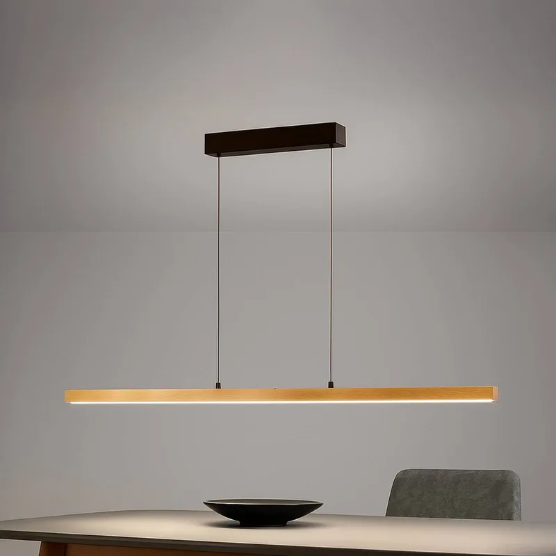 LED hanglamp Shine-Wood, lengte 141 cm, eiken/zwart CCT från Fischer & Honsel i Eikenhout, Svart – produktbild