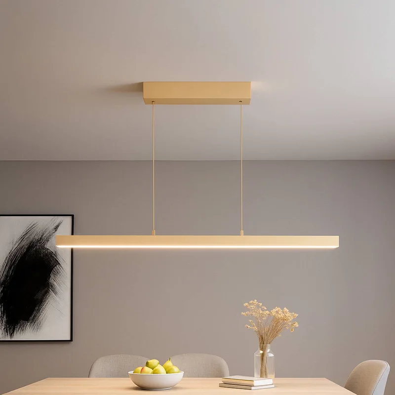 LED hanglamp Vayana, lengte 114 cm, zandkleurig, metaal, CCT från Fischer & Honsel i Zand – produktbild
