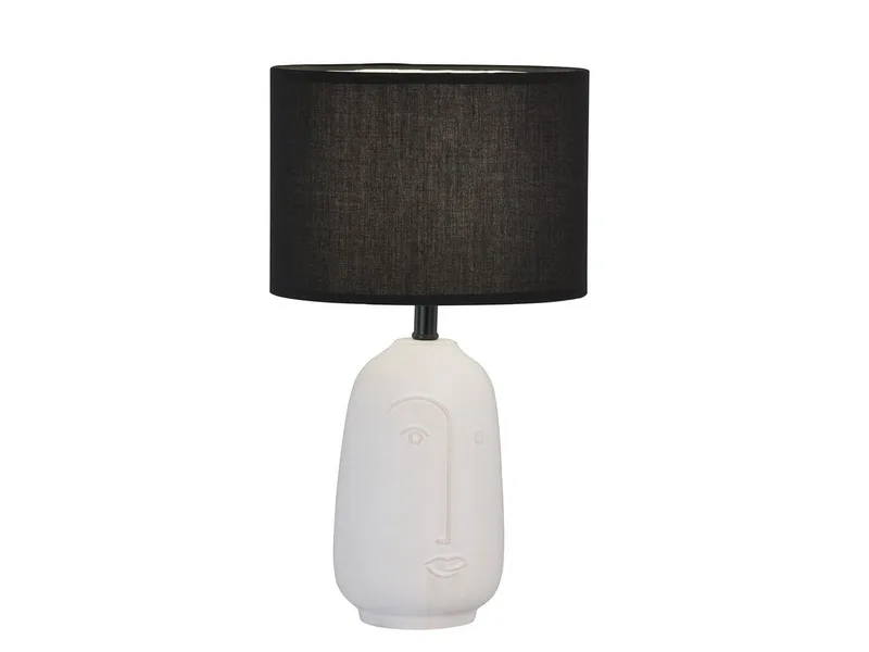 LED Nachttischlampe, Dimmfunktion, LED wechselbar, Warmweiß, Designer Lampenfuß Keramik ausgefallen, Leinen Lampenschirm, 39cm groß von Fischer & Honsel in Schwarz – Produktfoto