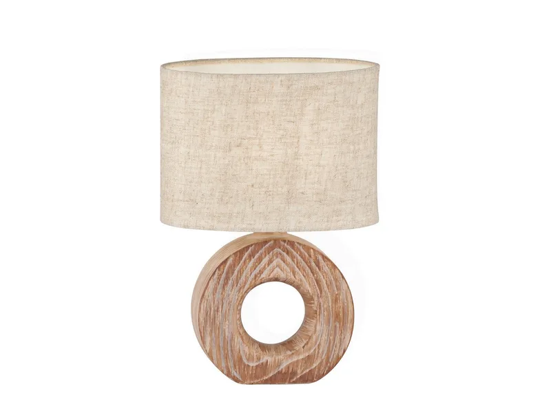 LED Nachttischlampe, Dimmfunktion, LED wechselbar, Warmweiß, Keramik-Fuß Holz-Optik skandinavisch & Lampenschirm oval Leinen de Fischer & Honsel en Beige – photo produit