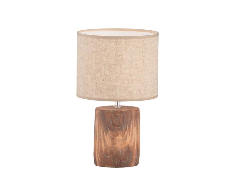 LED Nachttischlampe, Dimmfunktion, LED wechselbar, Warmweiß, mit Beton-Fuß Holz-Optik & Landhausstil Leinen-Schirm Höhe 35cm von Fischer & Honsel in Beige – Produktfoto