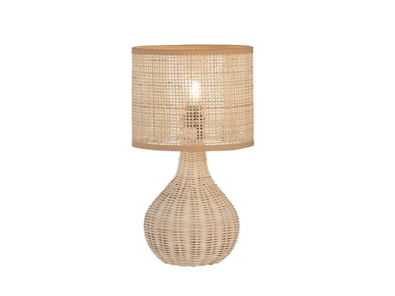 LED Nachttischlampe, LED wechselbar, Warmweiß, Holzfuß & Designer Lampenschirm Korb-Geflecht Landhaus-Stil, Höhe 37cm de Fischer & Honsel en Beige – photo produit