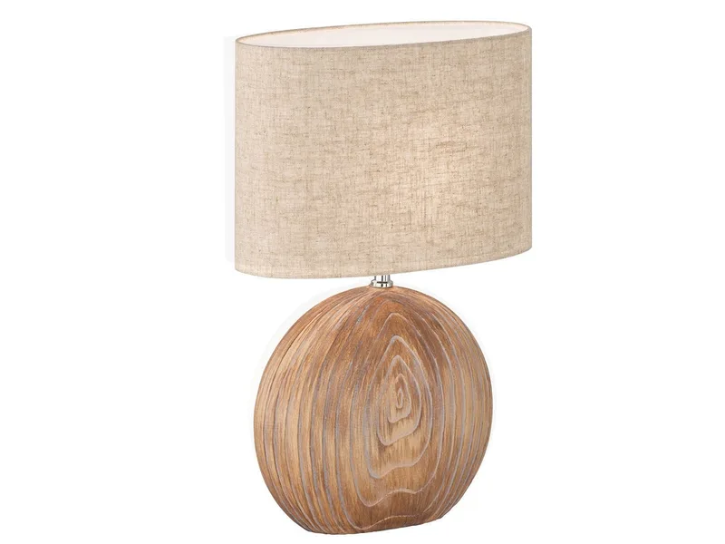 LED Nachttischlampe, LED wechselbar, Warmweiß, Lampen-Fuß Keramik Holz-Optik, Lampenschirm Leinen oval, 53cm groß de Fischer & Honsel en Beige – photo produit